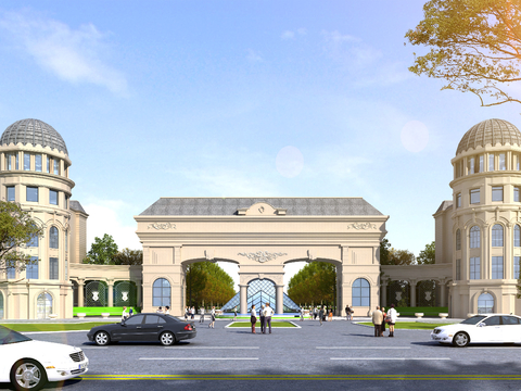 European-style gate, residential gate, facade, door head