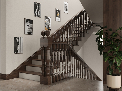 Middle Antique Style Stairwell Hanging Painting