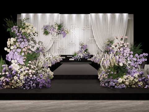 White Purple Floriculture Wedding Scene Art Display