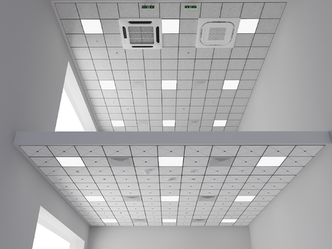 Mineral wool board ceiling, perforated plate ceiling, integrated ceiling