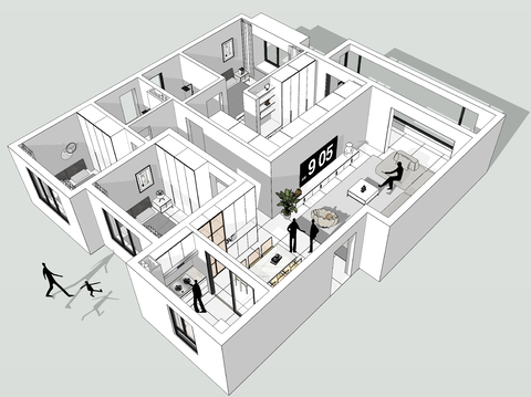 Aerial view of home decoration apartment