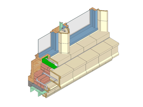 Wooden window installation process drawing