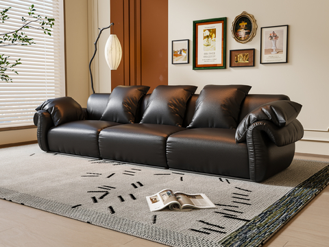 French Multiplayer Sofa Leather Sofa