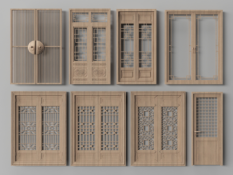 Chinese-style sliding door grille door wooden door