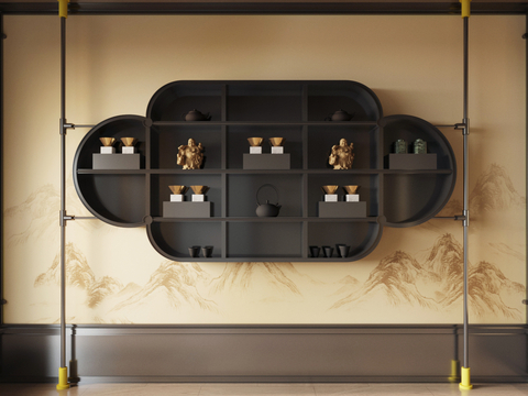 New Chinese Zen Wall Mounted Tea Cabinet Tea Cabinet