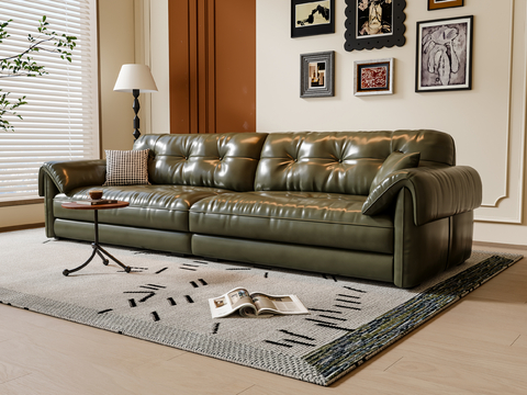 French Multiplayer Sofa Leather Sofa