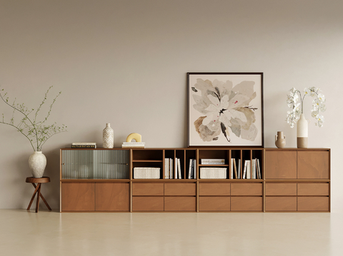 Mid-century Style Low Cabinet Bookcase Floor Cabinet