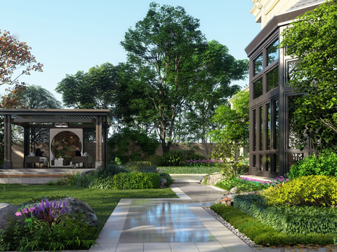 European-style villa courtyard garden