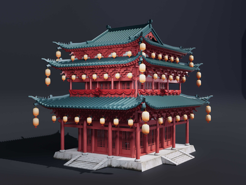 Chinese-style Building Tower, Cornice, Bucket Arch Tower