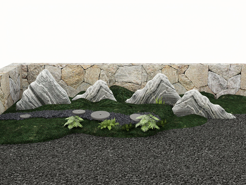 Japanese-style courtyard small landscape rubble landscape round Ting step