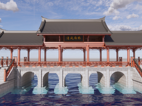 Chinese-style gallery stone arch bridge landscape bridge