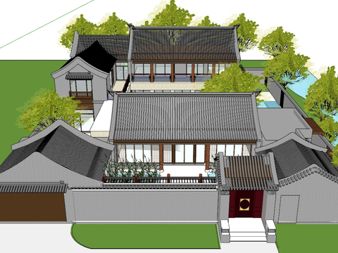 Chinese courtyard with garage