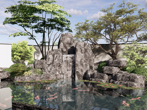 New Chinese-style rockery landscape stone falling water landscape