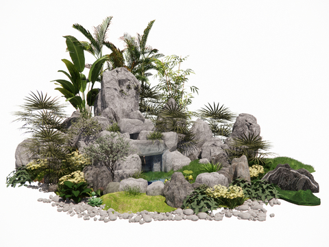 Neo-Chinese Style rockery waterfall stone landscape sketch