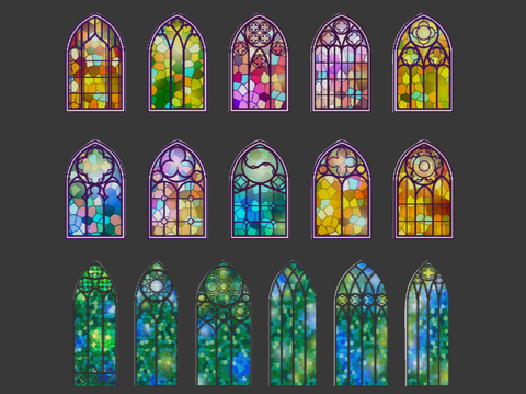 Gothic church windows glass doors and windows cut-out window