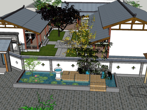 Chinese courtyard with garage