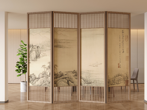 Neo-Chinese Style grille partition folding partition screen