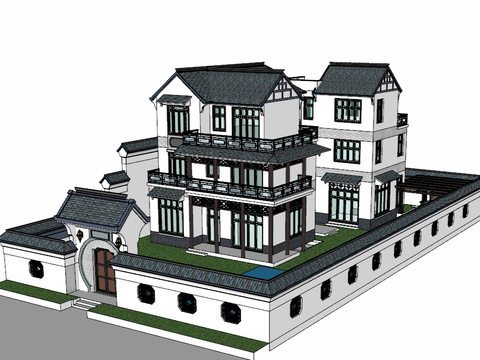 Chinese-style Huizhou three-story courtyard villa