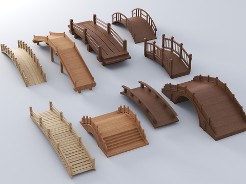 Chinese-style small wooden bridge wooden arch bridge small arch bridge