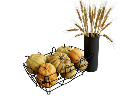 Food Pumpkin Fruit Straw Iron Frame Basket