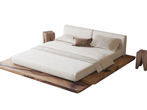 Wabi-sabi Style Suspension Bed Solid Wood Double Bed