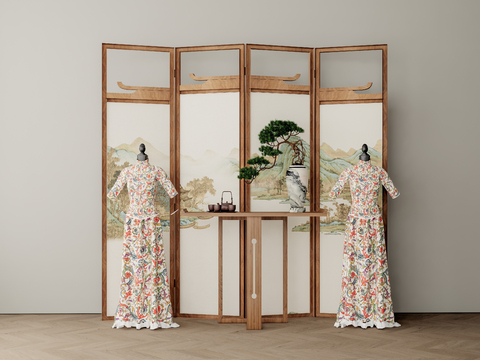 Chinese solid wood screen partition wedding dress