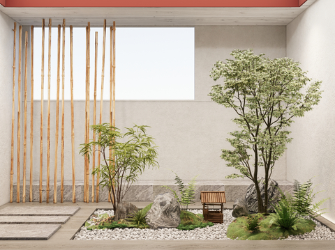 Modern stairwell courtyard sketch plant landscaping