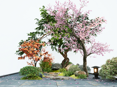 Micro Terrain Garden Paving Landscape Tree Peach Tree