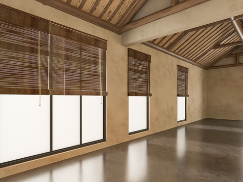 Neo-Chinese Style Bamboo Curtain Wooden Beam Wooden Column Ceiling