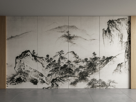 Neo-Chinese Style mural Wall landscape painting background wall