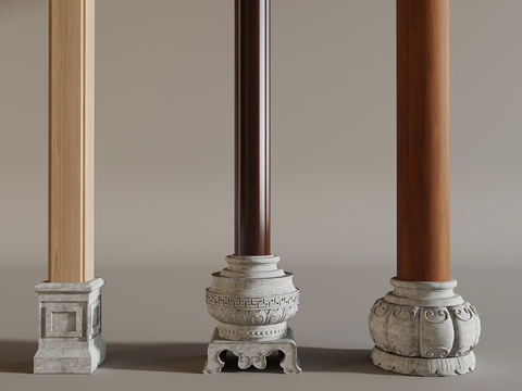 Neo-Chinese Style Stone Pier Stone Drum Wooden Column