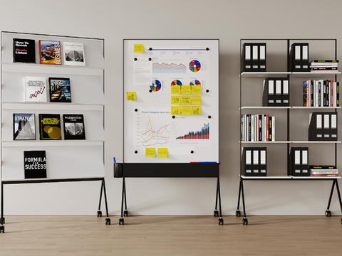 Modern Mobile Whiteboard Writing Board Notes Mobile Bookshelf