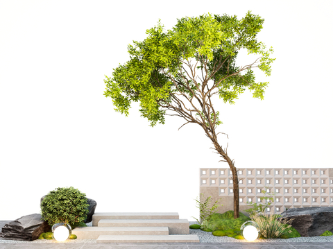 Garden Landscape inclined floating tree modeling tree hollow brick landscape wall