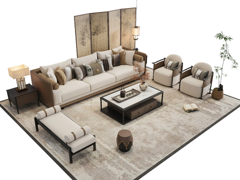 Neo-Chinese Style Sectional Sofa