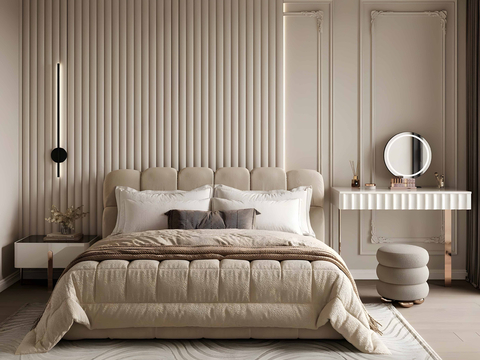 French Middle Home Bedroom French Chanel Style Bedroom French Cream Style Bedroom French Double Bed