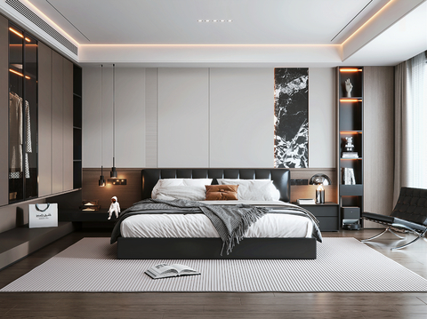 Italian Affordable Luxury Style Leather Double Bed in Bedroom