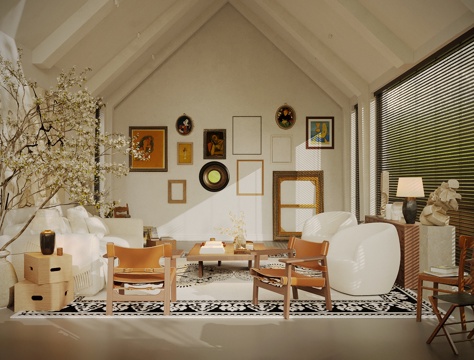 Living Room of Mid-century Style Villa