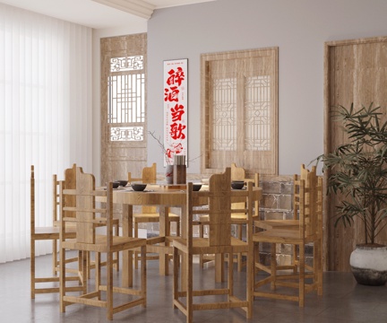 New Chinese-style Log Dining Table and Chair Round Dining Table and Chair