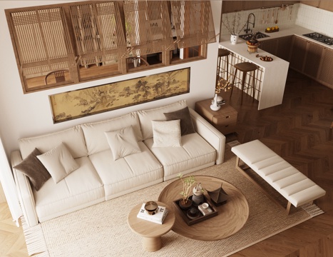 Neo-Chinese Style Sectional Sofa Song Style Aesthetic Combination Sofa