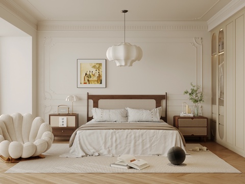 Mid-century Style Home Bedroom Middle Ancient Style Elder Room Second Bedroom Middle Ancient Style Bedroom Bed Middle Bedside Table