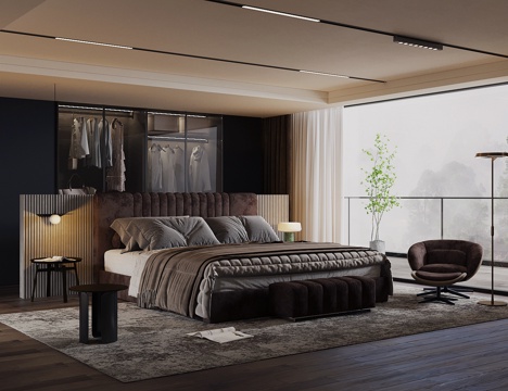 Modern Affordable Luxury Style Home Bedroom Gray Style Bedroom Master Bedroom Second Bedroom Elderly Room Double Queen Bed Wardrobe