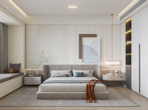 Modern Bedroom Home Bedroom Cream Style Bedroom Master Bedroom Fabric Double Bed Bay Window Bedroom