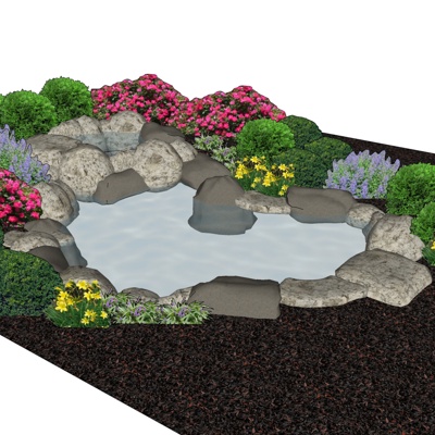 Modern pool flowers and plants landscape sketch