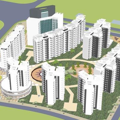 Bird's-eye view planning of modern residential area