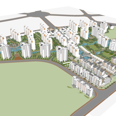 Bird's-eye view planning of modern residential area