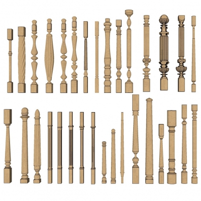 European-style solid wood stair railing column combination