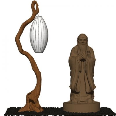 Chinese Style Confucius Statue Table Lamp Combination