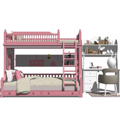 Children's high-low bed desk combination