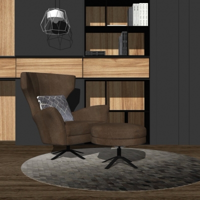 Modern Leather Lounge Chair Decorative Cabinet