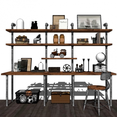 Industrial Style Desk and Chair Bookshelf